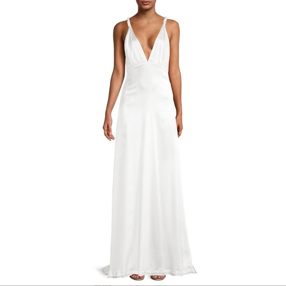 Jonathan Simkhai Plunging A-Line White Silk Gown Dress